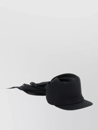 Balenciaga Silk Cap Soft Fabric Bow Wide Brim In Black
