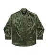Balenciaga Crocodile Print Satin Button Down Cocoon Blouse In Brown