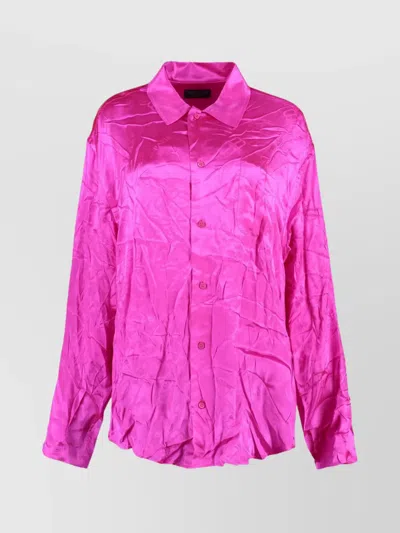 Balenciaga Silk Creased Long Sleeve Shirt In Purple