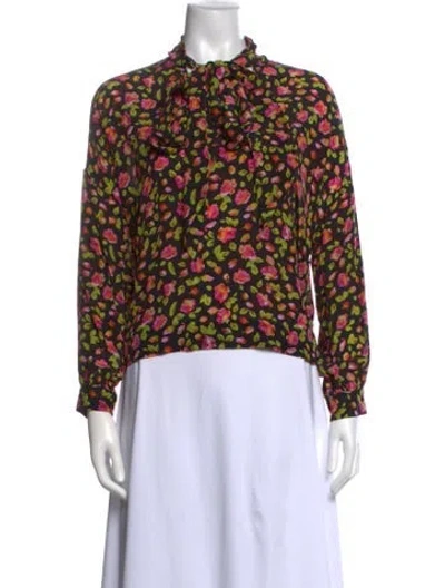 Pre-owned Balenciaga Silk Floral Print Blouse In Black