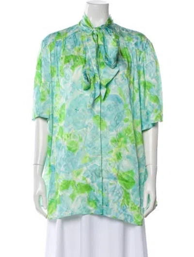 Pre-owned Balenciaga Silk Floral Print Blouse In Green