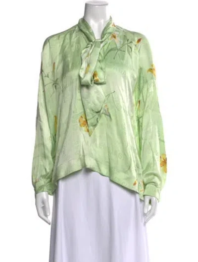 Pre-owned Balenciaga Silk Floral Print Blouse In Green
