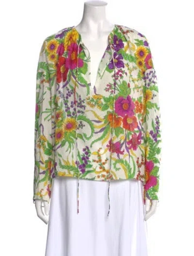 Pre-owned Balenciaga Silk Floral Print Blouse In Neutral