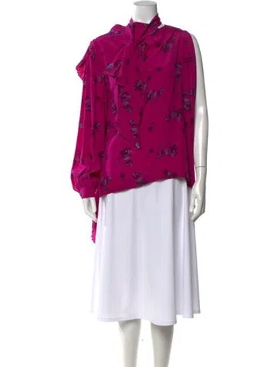 Pre-owned Balenciaga Silk Floral Print Blouse In Purple