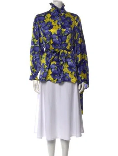 Pre-owned Balenciaga Silk Floral Print Blouse In Purple/yellow