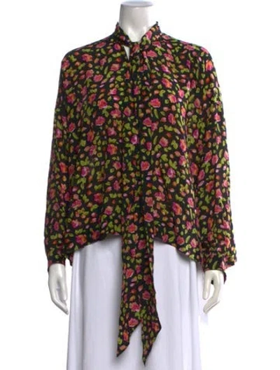 Pre-owned Balenciaga Silk Floral Print Blouse W/ Tags In Black