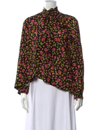 Pre-owned Balenciaga Silk Floral Print Blouse W/ Tags In Black