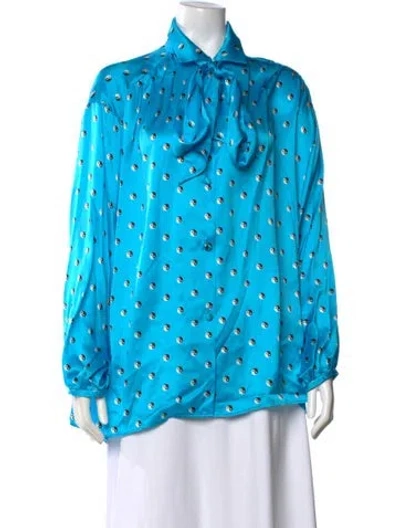 Pre-owned Balenciaga Silk Graphic Print Blouse In Blue