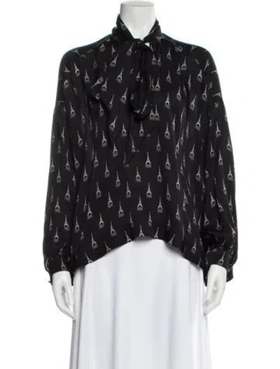 Pre-owned Balenciaga Silk Graphic Print Blouse In Gray