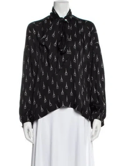 Pre-owned Balenciaga Silk Graphic Print Blouse In Grey