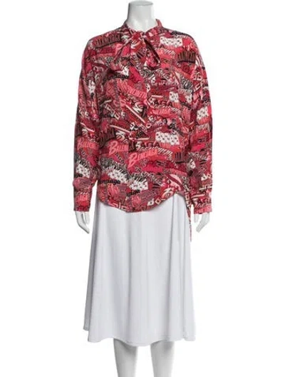 Pre-owned Balenciaga Silk Graphic Print Blouse In Red
