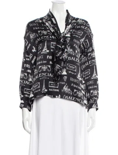Pre-owned Balenciaga Silk Graphic Print Blouse W/ Tags In Black