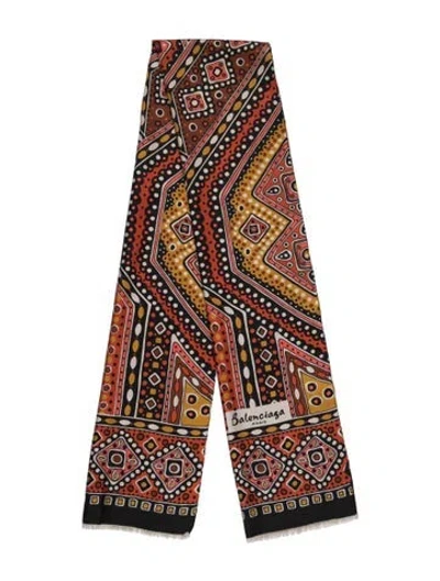 Pre-owned Balenciaga Silk Graphic Print Scarf In Black