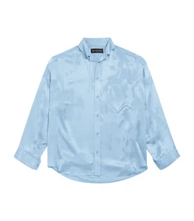 Balenciaga Silk Jacqard Cocoon Shirt In Blue