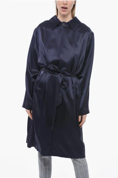Balenciaga Silk Lined Dress With Belt And Standard Collar In Blue
