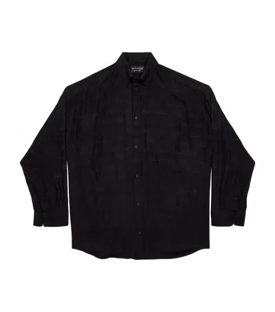Balenciaga Silk Logo Print Shirt In Black