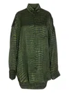 Balenciaga Crocodile Print Satin Button Down Cocoon Blouse
