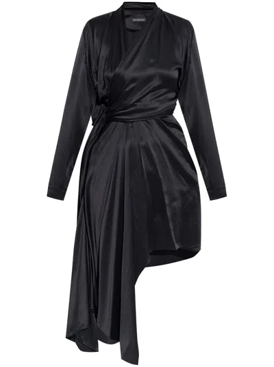 Balenciaga Satin Flare Dress In Black