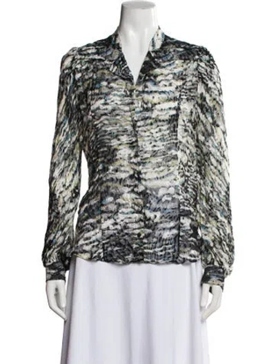 Pre-owned Balenciaga Silk Patterned Blouse In Gray