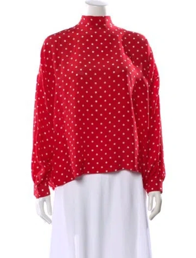 Pre-owned Balenciaga Silk Polka Dot Print Blouse In Red