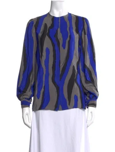 Pre-owned Balenciaga Silk Printed Blouse In Blue