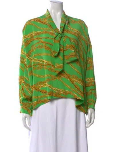 Pre-owned Balenciaga Silk Printed Blouse In Green
