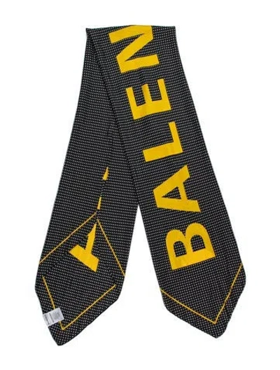 Pre-owned Balenciaga Silk Printed Scarf In Black