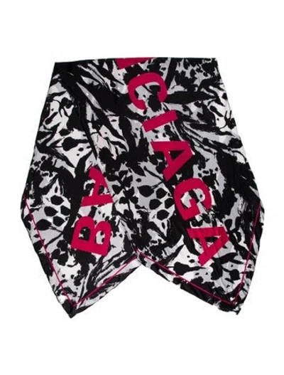 Pre-owned Balenciaga Silk Printed Scarf In Black/pink