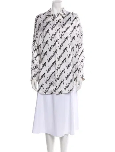Pre-owned Balenciaga Silk Printed Tunic In White