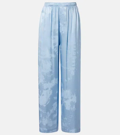 Balenciaga Silk Satin Wide-leg Pants In Blue