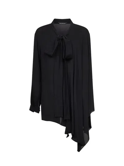 Balenciaga Asymmetric Silk Scarf Blouse In Animal Print