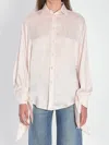 Balenciaga Knotted-cuff Silk Jacquard Button-down Blouse In Pink