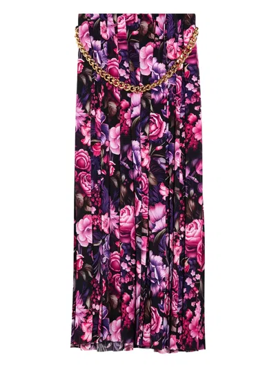 Balenciaga Pleated Floral Print Maxi Skirt In Multicolor