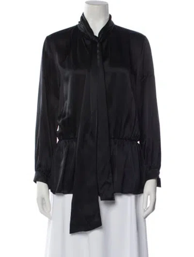 Pre-owned Balenciaga Silk Tie Neck Blouse In Black