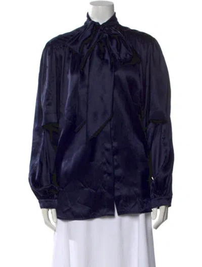 Pre-owned Balenciaga Silk Tie Neck Blouse In Blue