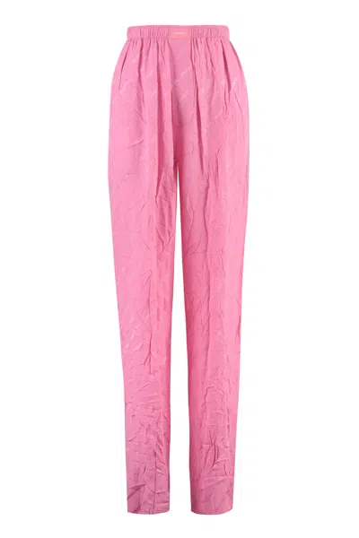 Balenciaga Silk Trousers In Vibrant Pink For Women In Purple