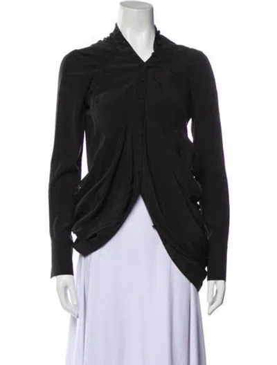 Pre-owned Balenciaga Silk V-neck Blouse In Blue