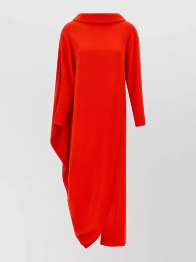 Balenciaga Silk Wool Draped Asymmetric Midi Dress In Red