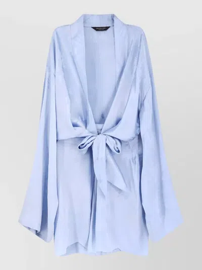 Balenciaga Silk Wrap Dress Belted Waist Bow Detail In Blue