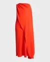Balenciaga Silk-wool Draped Cape Midi Dress In Sunset Red