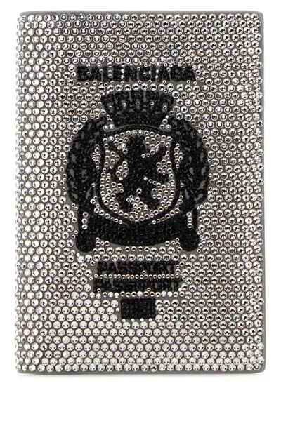 Balenciaga Embellished Leather Passport Holder In Silver