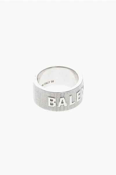 Balenciaga Silver Band Ring With Logo In Metallic