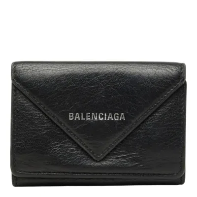 Pre-owned Balenciaga Silver Black Red Color Leather Wallet (tri-fold) () In Silver, Black, Red Color