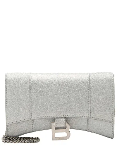 Pre-owned Balenciaga Silver Cotton Hourglass Xs Wallet On Chain (authentic Pre-loved)