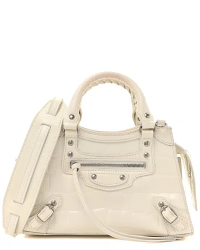 Balenciaga Silver Croc-embossed Calfskin C Leather Semi Shiny Neo Classic Mini  City (authentic Pre-