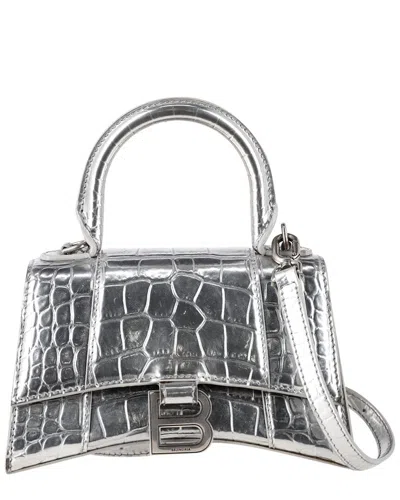 Balenciaga Silver Croc-embossed Calfskin Leather Hourglass Xs Handbag  (authentic Pre-loved)