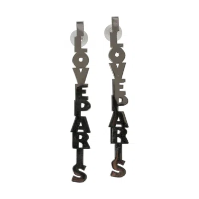Pre-owned Balenciaga Silver Earrings With The Inscription "i Love Paris" In Multi
