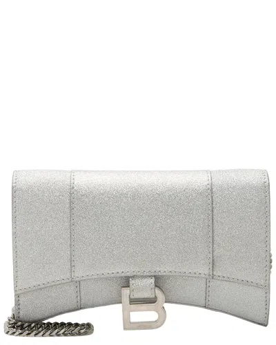 Pre-owned Balenciaga Silver Glitter Hourglass Xs Wallet On Chain (authentic Pre-loved)