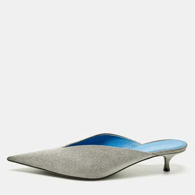 Pre-owned Balenciaga Silver Glitter Knife Pointed Toe Mules Size 39