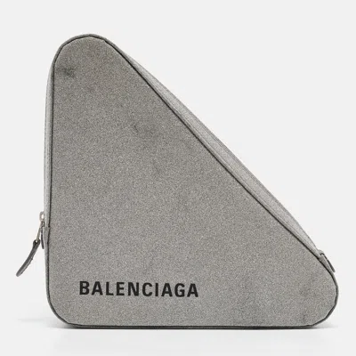 Pre-owned Balenciaga Silver Glitter Triangle Clutch